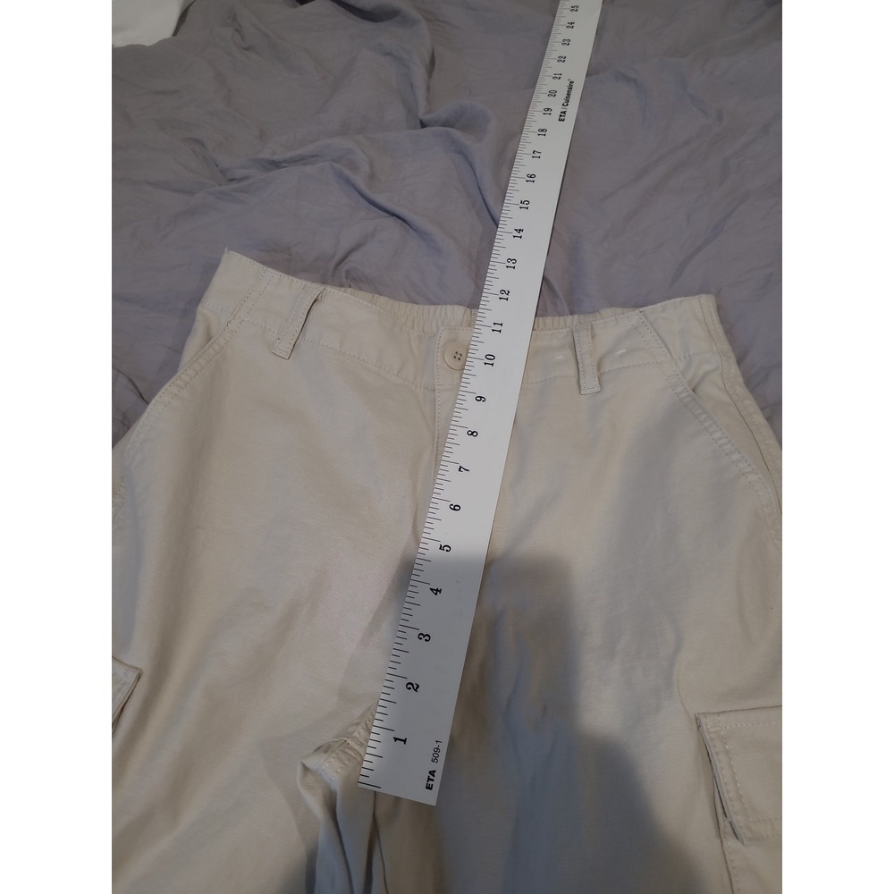 Uniqlo Wide Straight Cargo Pant Elastic back 100% cotton beige Women SZ XS 24-25 - Picture 7 of 9